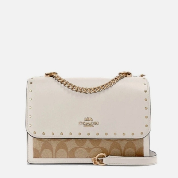 Coach Handbags - Coach Klare Leather Cream And Tan Crossbody With Many Details Studded, Snakeskin